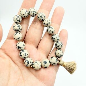 Dalmatian Jasper Beaded Bracelet with Tassel